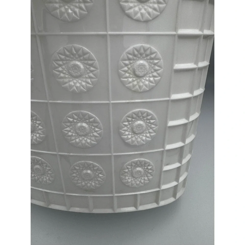 Vintage MCM Starburst Wastebasket Festival Reflections White Plastic Trash Can